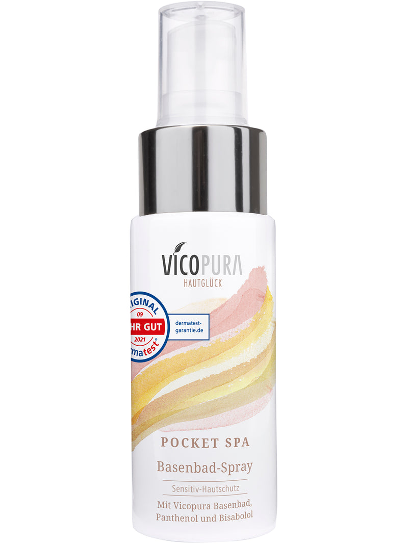 VICOPURA Pocket Spa sensitiv Basenspray, eine Wohltat für trockene Haut, Feuchtigkeitsbooster mit Panthenol und Bisabolol